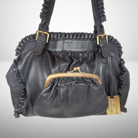 Stunning Dolce & Gabbana Ms Curly Black Leather Large Hobo Handbag - Picture 2 of 16